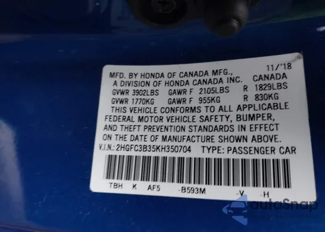 2019 Honda Civic Ex z USA, uszkodzony, nr VIN 2HGFC3B35KH350704